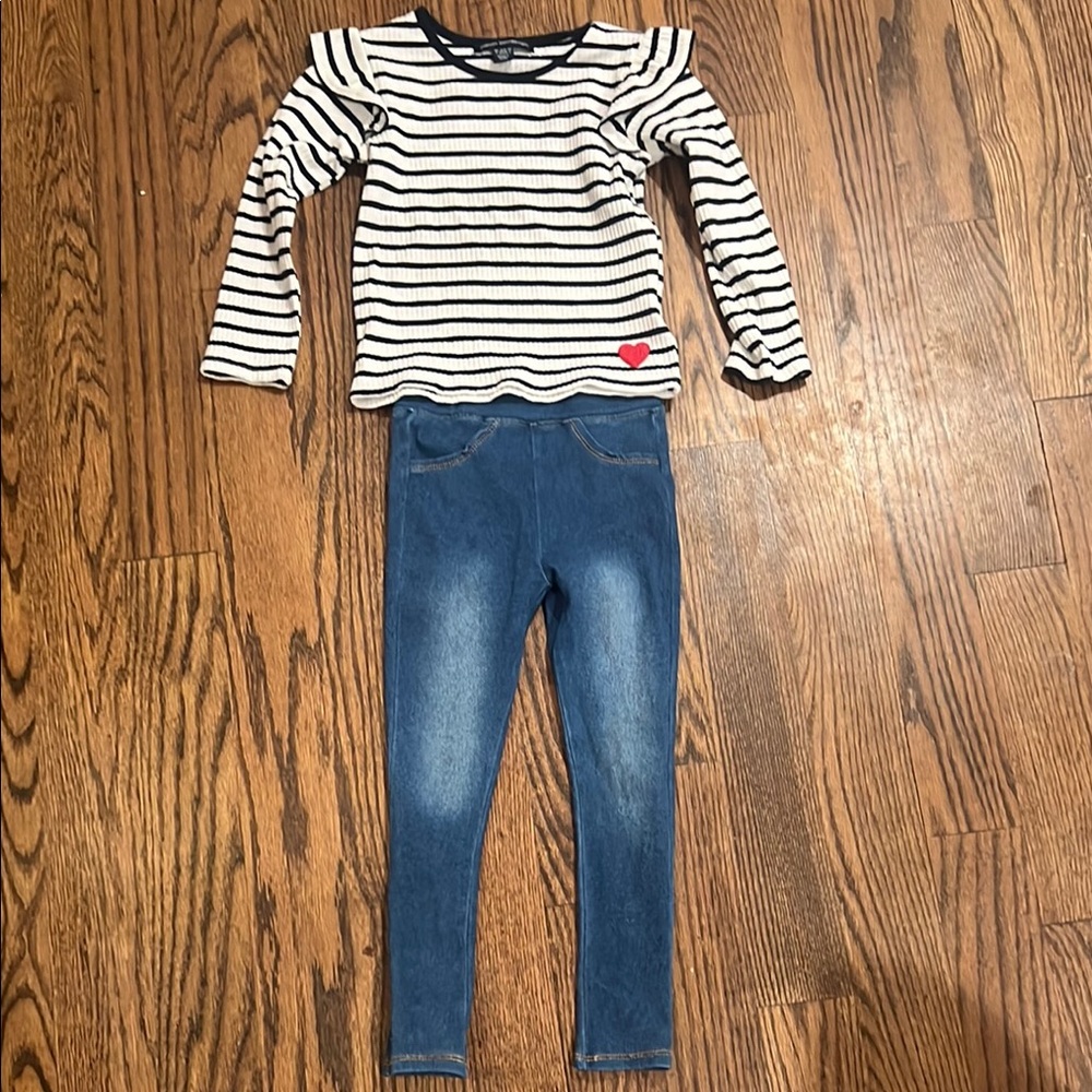 French Connection Striped Long Sleeve Top and Blue Jeans/jeggings Set sz 4!